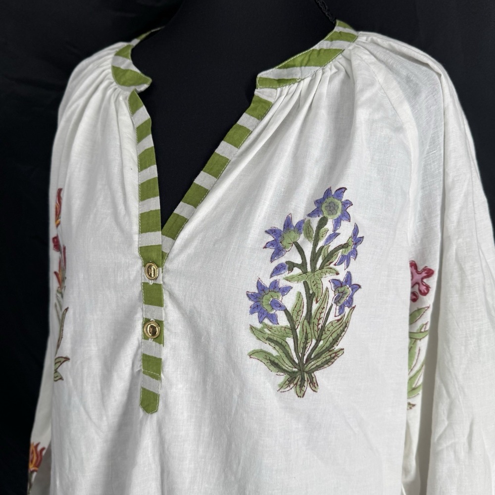 Liza Byrd Floral Peasant Top M Cottage Prairie Boho Garden Botanical 100% Cotton - Picture 2 of 6